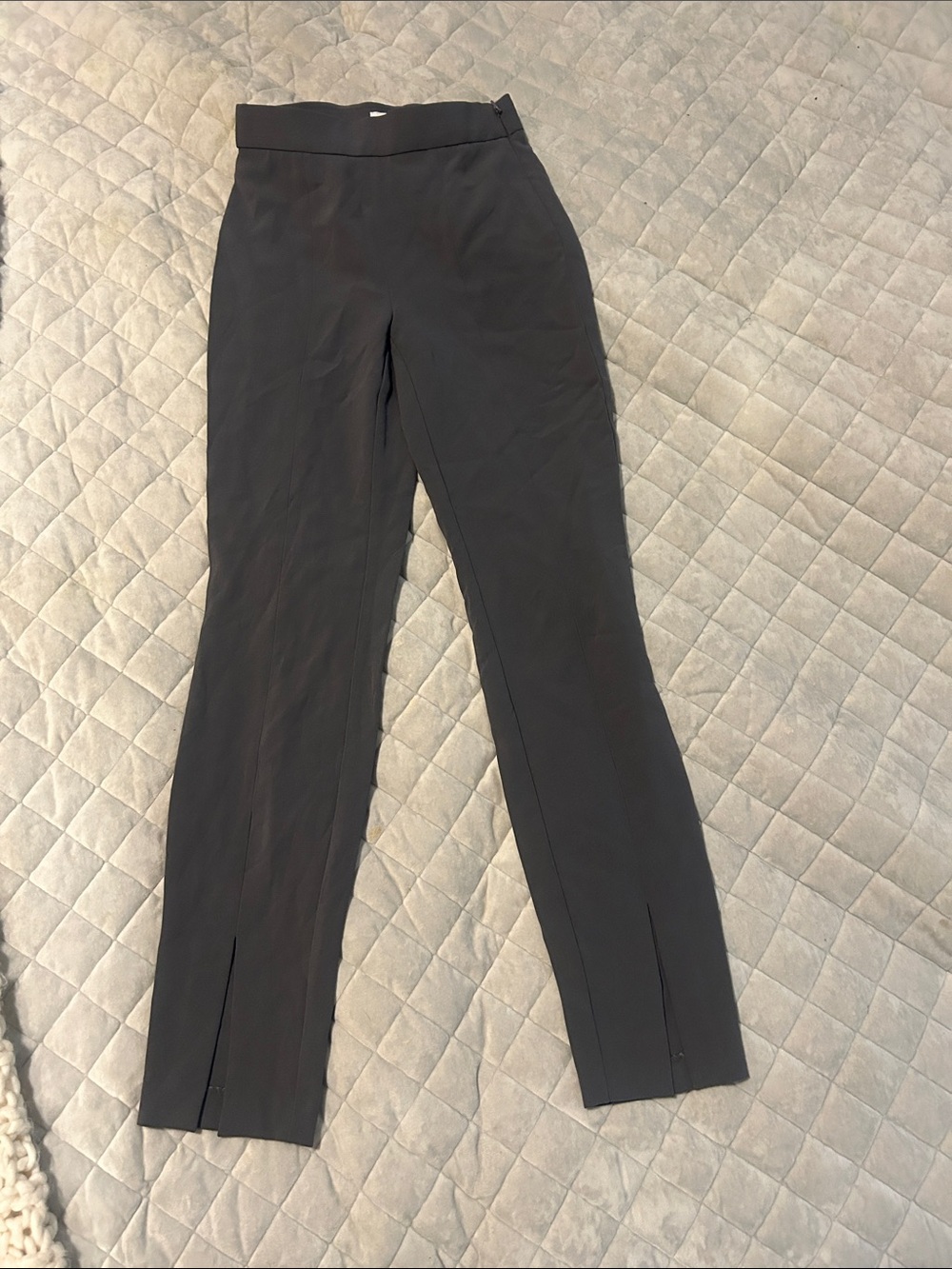 Babaton Black Straight-Leg Pants with Front Ankle Slits